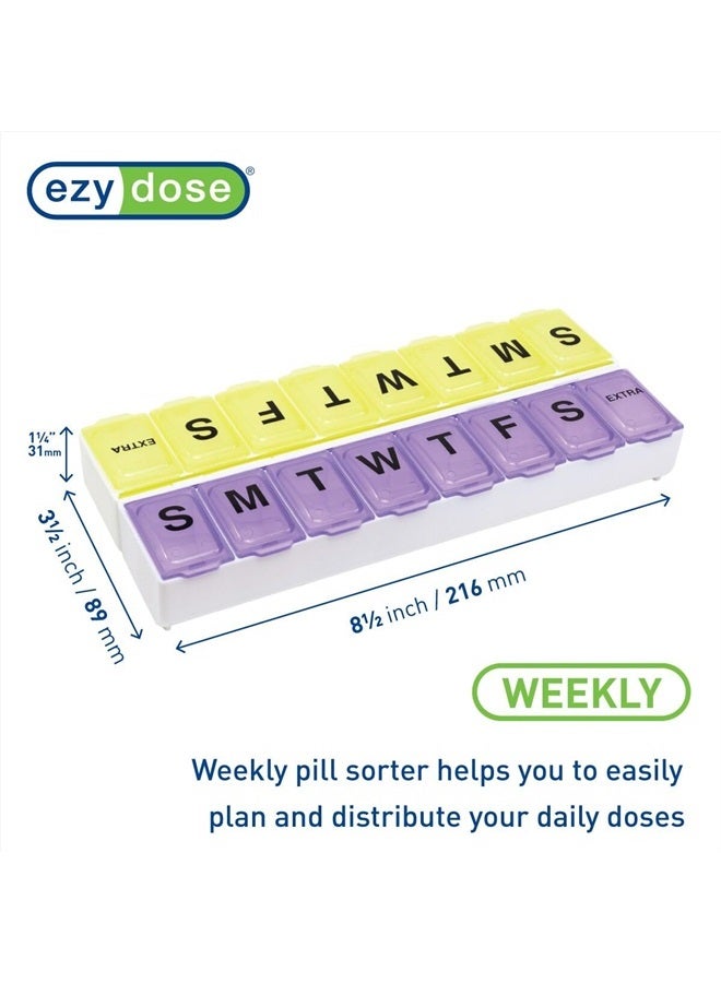 Ezy Dose Weekly (14-Day) Pill Organizer, Vitamin and Medicine Box, Large Snap Compartments, Easy-To-Open, BPA Free, Color May Vary - Image 2
