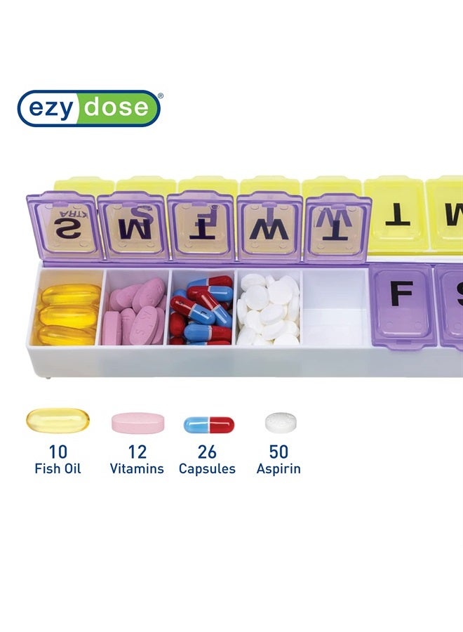 Ezy Dose Weekly (14-Day) Pill Organizer, Vitamin and Medicine Box, Large Snap Compartments, Easy-To-Open, BPA Free, Color May Vary - Image 3
