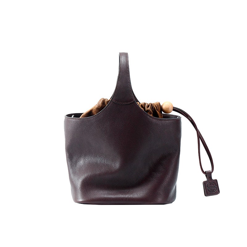 Qiu Zhen Vegetable Tanned Cowhide Bag Vintage Genuine Leather Flower Basket Bag Crossbody Handbag Commuter Large Capacity Vegetable Basket Bag For Women - Image 1