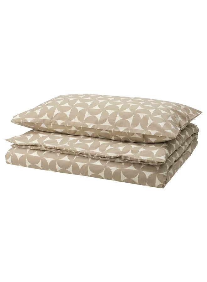 erorex Duvet cover and pillowcase, grey-beige/off-white, 150x200/50x80 cm - Image 1