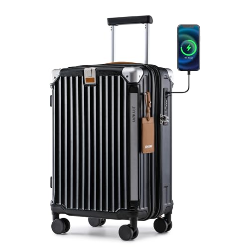 Joyway Carry On Luggage, Expandable Suitcase with Smart Cup Holder and USB Port, 20 IN Hardside Checked with TSA Lock Spinner Double Wheels, Black - Image 1