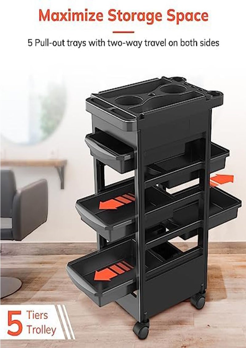 Qtavia Budget Hair Styling Salon Trolley Cart with Wheels and 5 Drawers Salon Rolling Cart for Extra Hairdresser Storage Tool Free Rolling Salon Cart for Hair Stylist Hairdresser Beauty Tattoo - Image 3