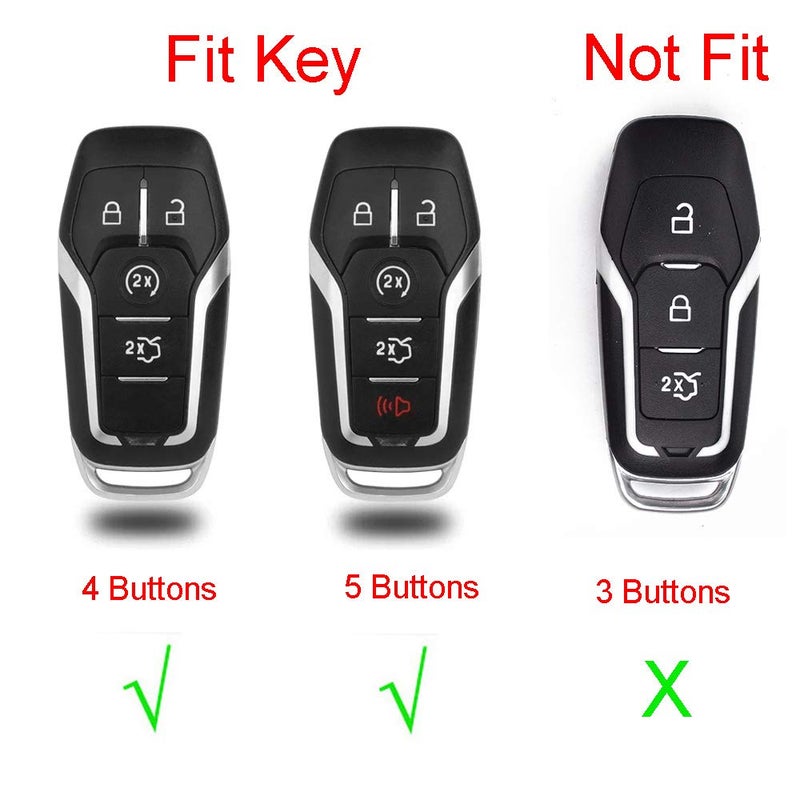 RoyalFox Genuine 5 buttons Leather Key Fob case Cover For Ford Mustang Explorer Taurus F-150,Lincoln MKZ MKC MKX smart key, Car Remote Key Pouch Bag With Key Rings Kit Keychain Holder Metal Hook Black - Image 2