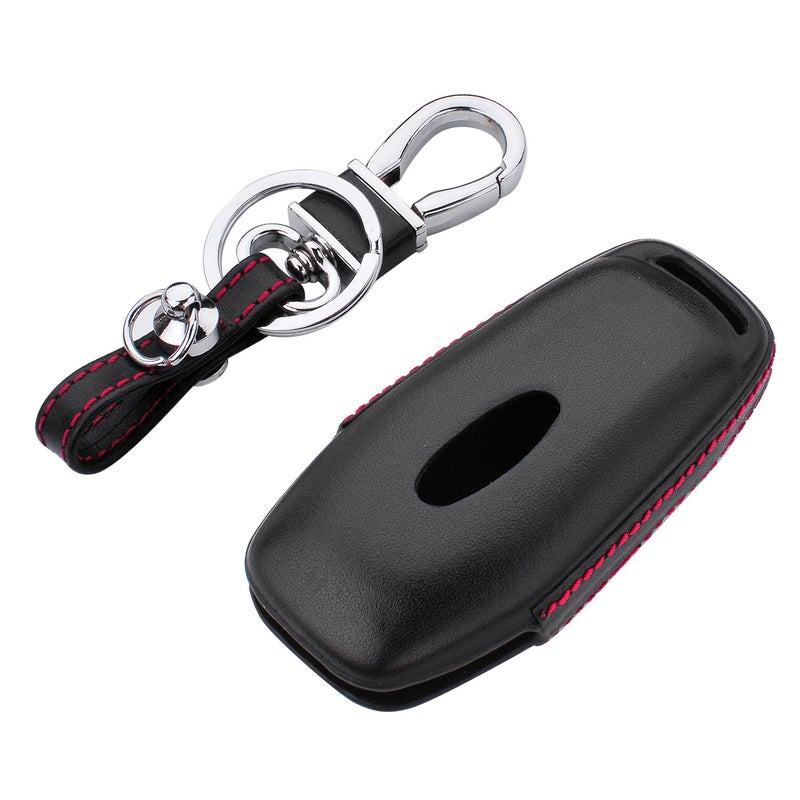 RoyalFox Genuine 5 buttons Leather Key Fob case Cover For Ford Mustang Explorer Taurus F-150,Lincoln MKZ MKC MKX smart key, Car Remote Key Pouch Bag With Key Rings Kit Keychain Holder Metal Hook Black - Image 4