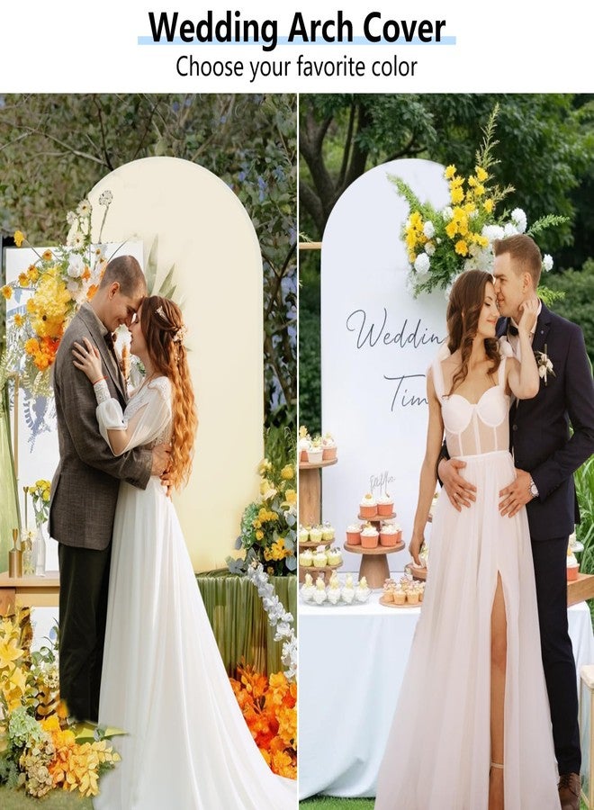 هيموتوب غطاء خلفية مقوسة من Hemmotop بطول 7.2 قدم (قطعة واحدة بلونين)، أغطية حامل مقوسة من الإسباندكس باللونين الأبيض والبيج، خلفية من القماش المطاطي لأقواس البالونات، حفلات الزفاف، حفلات أعياد الميلاد، حفلات استقبال المولود الجديد - Image 4