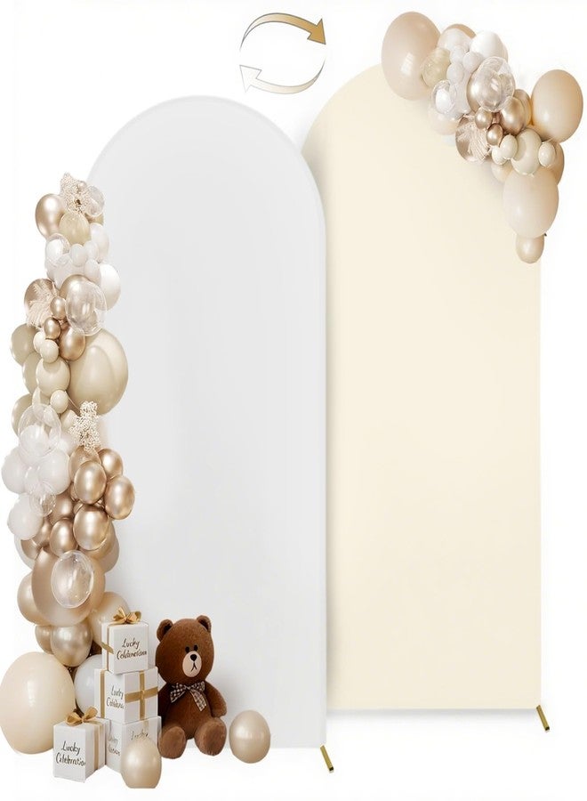 هيموتوب غطاء خلفية مقوسة من Hemmotop بطول 7.2 قدم (قطعة واحدة بلونين)، أغطية حامل مقوسة من الإسباندكس باللونين الأبيض والبيج، خلفية من القماش المطاطي لأقواس البالونات، حفلات الزفاف، حفلات أعياد الميلاد، حفلات استقبال المولود الجديد - Image 1