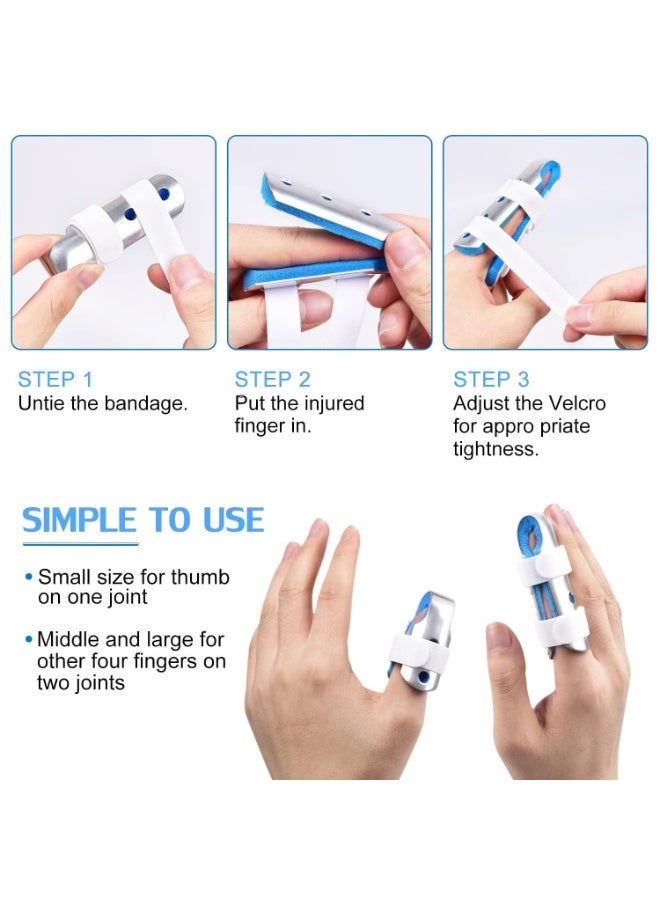 3-Piece Finger Splint, Metal Finger Support Brace for Broken Fingers Straightening Arthritis (3 Size)