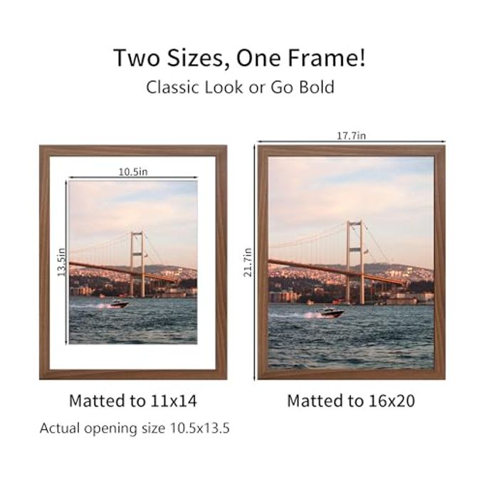 YESKAY 16x20 Picture Frame Brown Set of 3, Display Pictures 11x14 with Mat or 16 x 20 Without Mat, Poster Frames 16x20 for Wall Hanging Horizontal and Vertical - Image 3