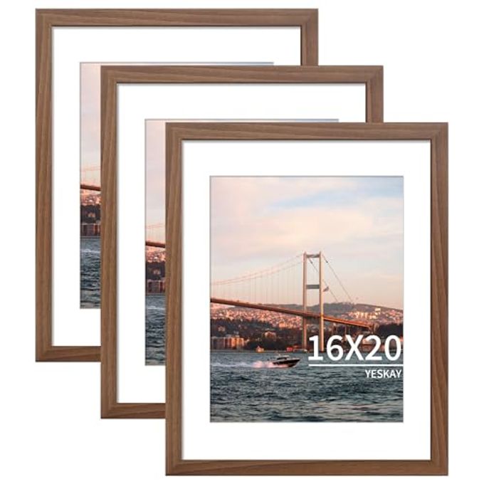 YESKAY 16x20 Picture Frame Brown Set of 3, Display Pictures 11x14 with Mat or 16 x 20 Without Mat, Poster Frames 16x20 for Wall Hanging Horizontal and Vertical - Image 4