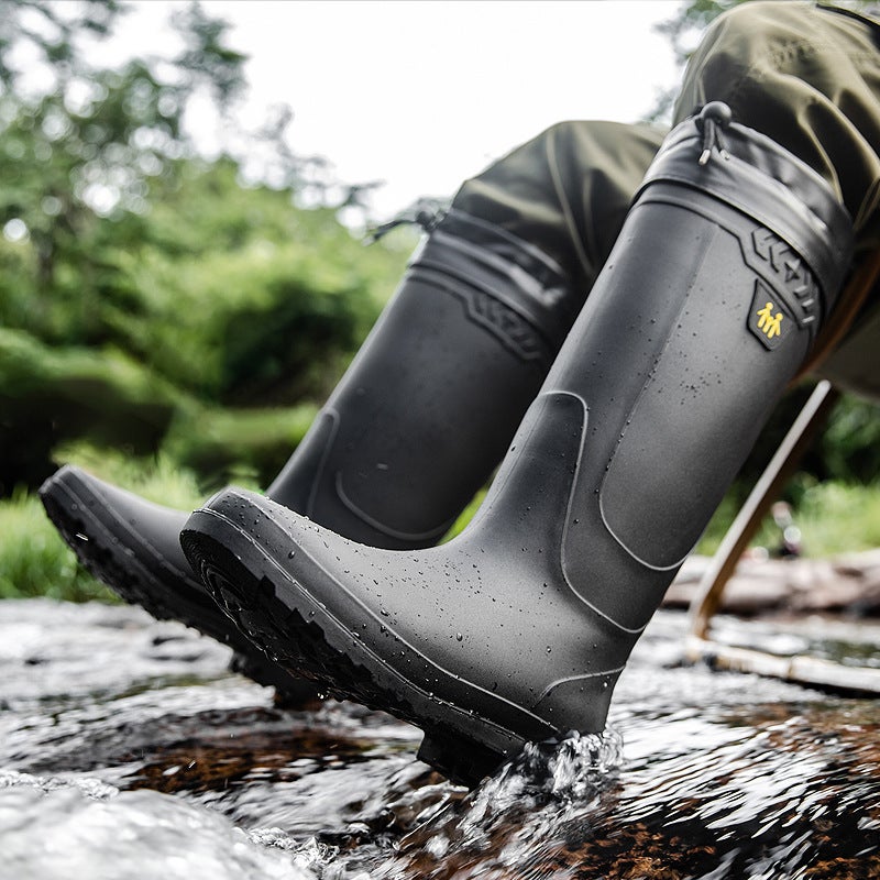 Fashion High Plus Size Rain Boots Men'S Outdoor All-Match Waterproof Fishing Shoes Korean Style Thick-Soled Comfortable Car Wash Shoes For Men - Image 3