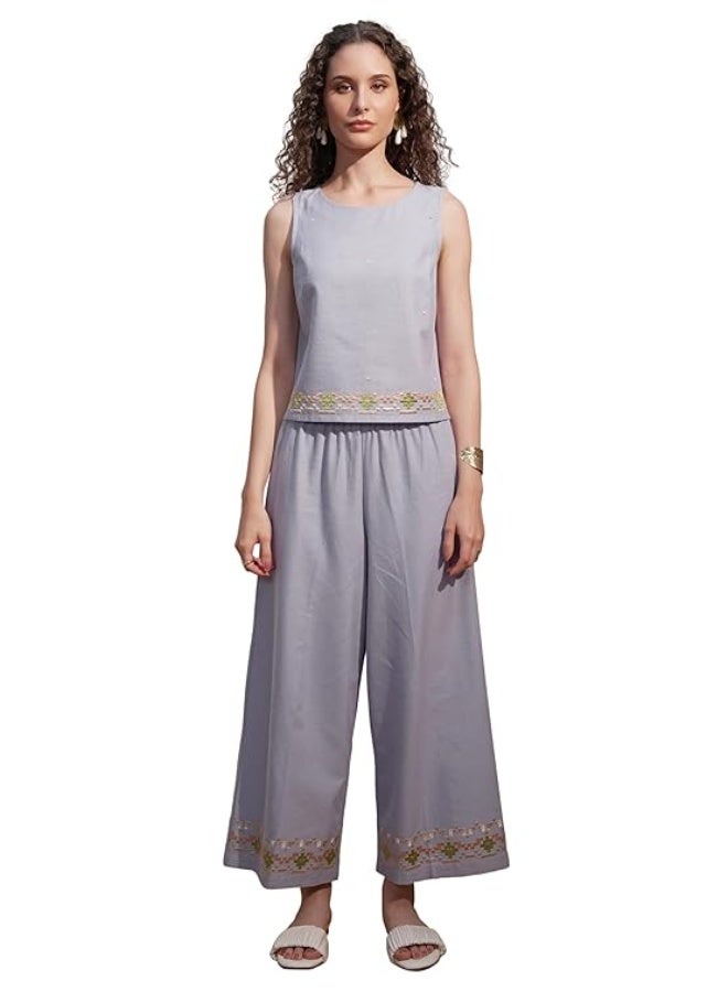 Vishudh Women's Co-ord Set | Trendy Matching Set for Casual & Chic Looks | Stylish Top & Bottom Co-ord for Women lilac dust   Cotton Blend (S) - Image 1