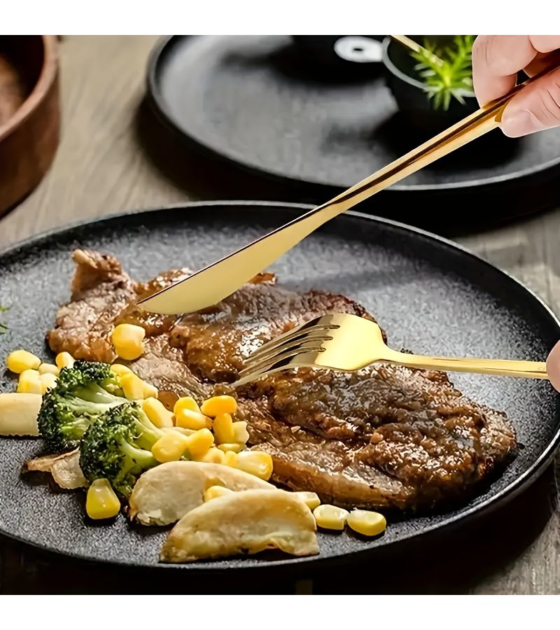 Golden Stainless Steel Steak Knife and Fork Set 6 Pieces Mirror Polished Flatware Dishwasher Safe for Home Restaurant Holiday Use Thanksgiving Christmas Halloween - Image 5
