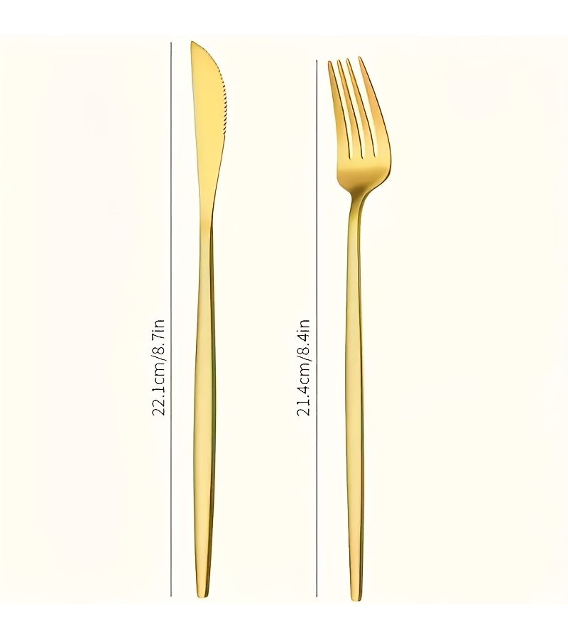 Golden Stainless Steel Steak Knife and Fork Set 6 Pieces Mirror Polished Flatware Dishwasher Safe for Home Restaurant Holiday Use Thanksgiving Christmas Halloween - Image 3