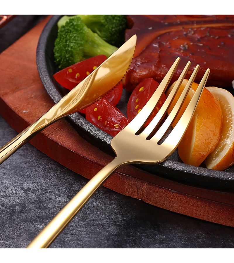 Golden Stainless Steel Steak Knife and Fork Set 6 Pieces Mirror Polished Flatware Dishwasher Safe for Home Restaurant Holiday Use Thanksgiving Christmas Halloween - Image 4
