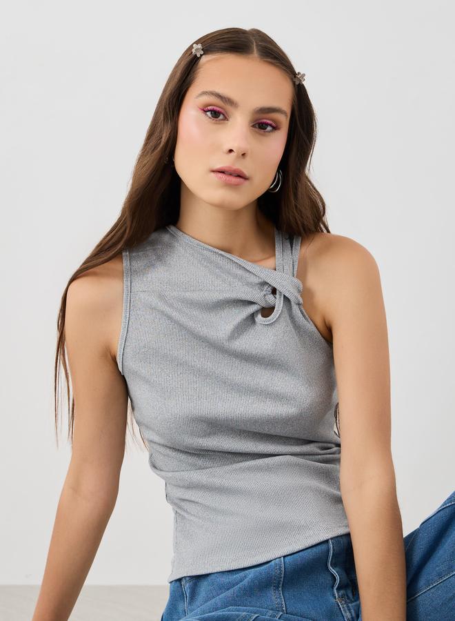 Take Two Texture Asymmetric Neck Sleeveless Top - Image 1