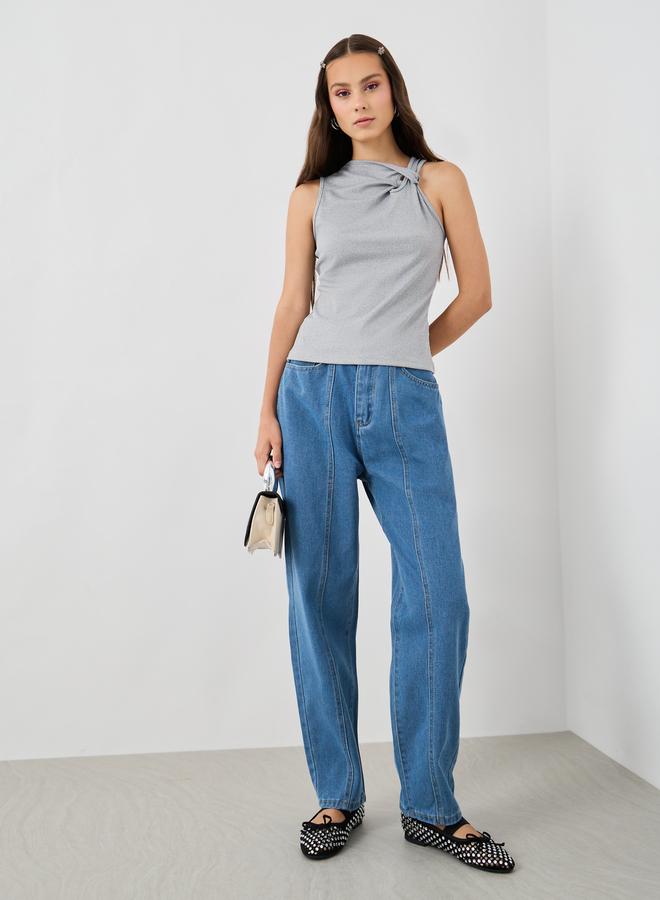 Take Two Texture Asymmetric Neck Sleeveless Top - Image 3