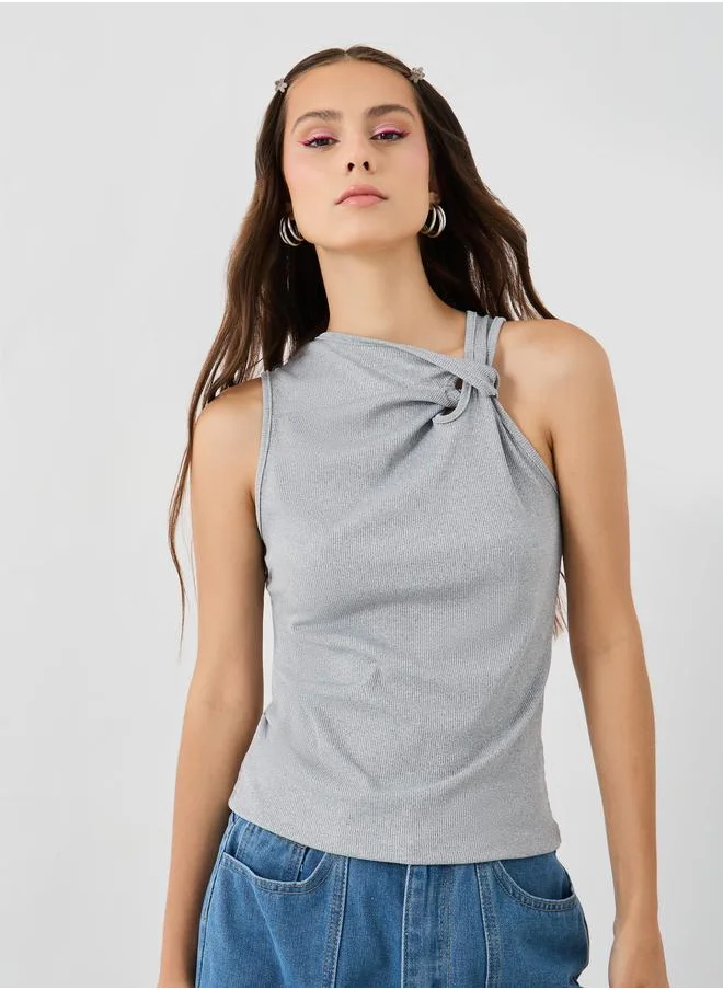 تايك تو Take Two Texture Asymmetric Neck Sleeveless Top