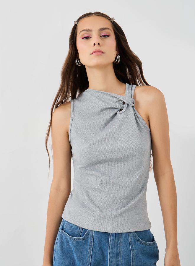 Take Two Texture Asymmetric Neck Sleeveless Top - Image 2