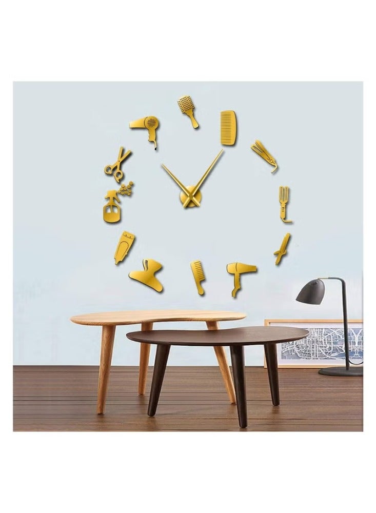 Dreamzon Wall Clock Diy Barber Shop Giant Wall Clock With Mirror Effect Barber Toolkits