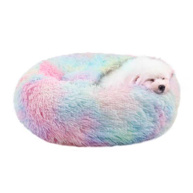 Himax Small Dog Bed Fluffy Dog Bed with Blanket Attached Cat Bed Washable MultiColored 202635