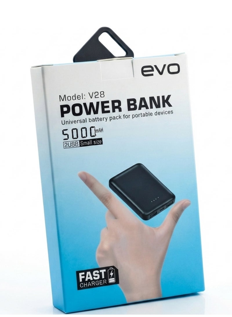 EVO V28 5000mAh Portable Power Bank with USB-C Power Delivery, Dual USB Output, Fast Charging External Battery Pack, Compact Travel Charger with LED Battery Indicator, Micro Input for Smartphones, Tablets and USB Devices - Image 3
