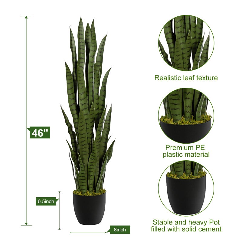 Keeplush 4ft Artificial Snake Plant â€“ 46in Faux Sansevieria Plants, Fake Floor Plant for Indoor Outdoor, Front Porch Patio Home Office Decor, Mother-in-Lawâ€™s Tongue, Green 1Pcs - Image 4