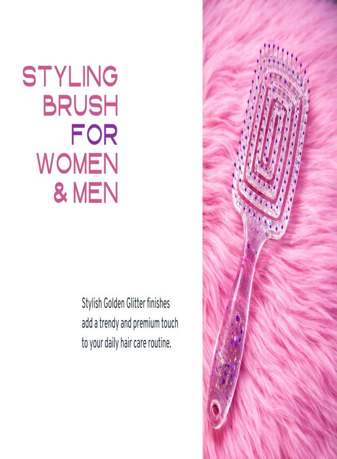 FLASHFOX Rectangle Detangle Hair Brush Purple Glitter | Anti-Static, Lightweight, Paddle Comb for Wet & Dry Hair, Scalp Massage & Styling Brush for Women (Purple) - Image 2