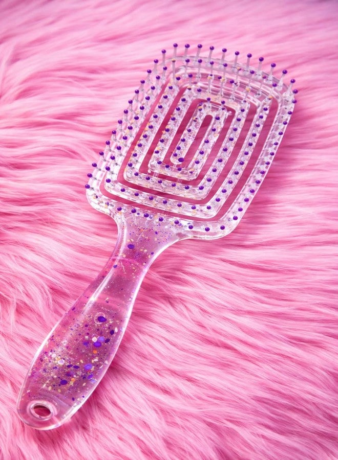 FLASHFOX Rectangle Detangle Hair Brush Purple Glitter | Anti-Static, Lightweight, Paddle Comb for Wet & Dry Hair, Scalp Massage & Styling Brush for Women (Purple) - Image 1