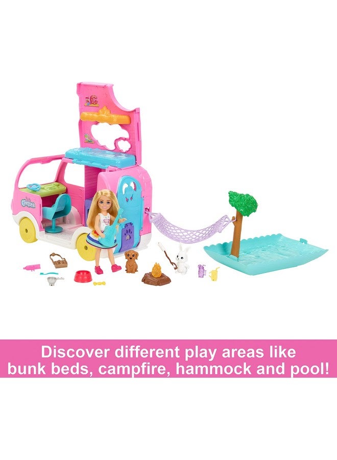Barbie Camper Chelsea 2In1 Playset With Small Doll 2 Pets & 15 Accessories Vehicle Transforms Into Camp Site - Image 5