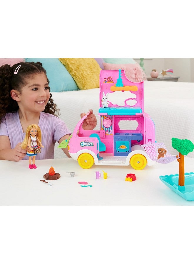 Barbie Camper Chelsea 2In1 Playset With Small Doll 2 Pets & 15 Accessories Vehicle Transforms Into Camp Site - Image 3