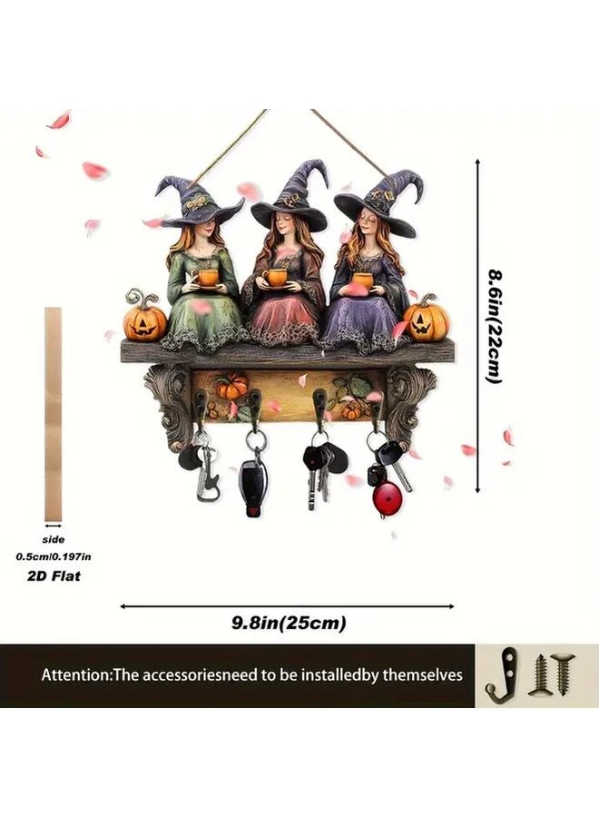 Vintage Boho Wooden Witch Wall Decor With Shelf For Keys Halloween Home Decoration - Image 5