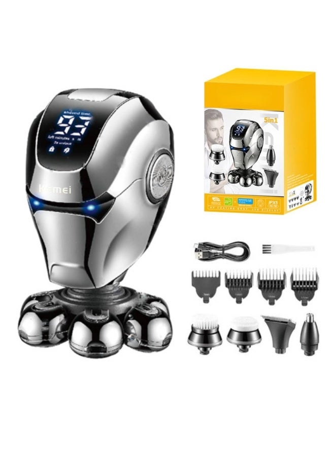 5-in-1 Multifunctional Electric Head Shaver for Men - 7D Rotary Grooming Kit, IPX7 Waterproof, Type-C USB Rechargeable - Image 1
