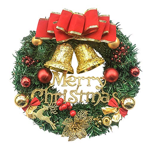 UDYR Christmas Wreath Reef for Front Door Window 13 Inch Pine Artificial Garland with Bowknot Bells Deer Red Berries Flower Gifts for Christmas Party Decor Front Door Window Wall WreathRed - Image 1