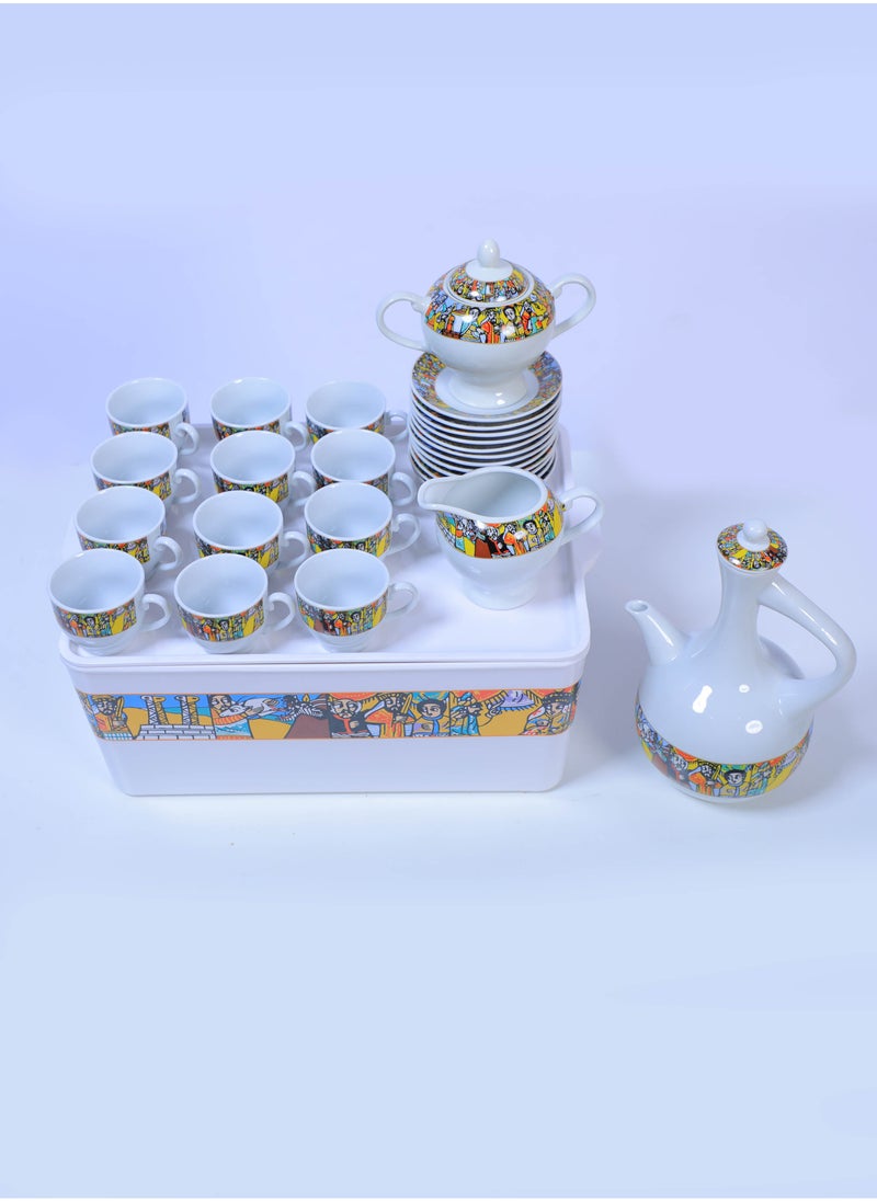 YOMA - 29 - Piece Ethiopian/Eritrean Coffee Set with Box saba Edition. The full set Comes with 12 cups, 12 saucers, a sugar + milk pot - Image 1