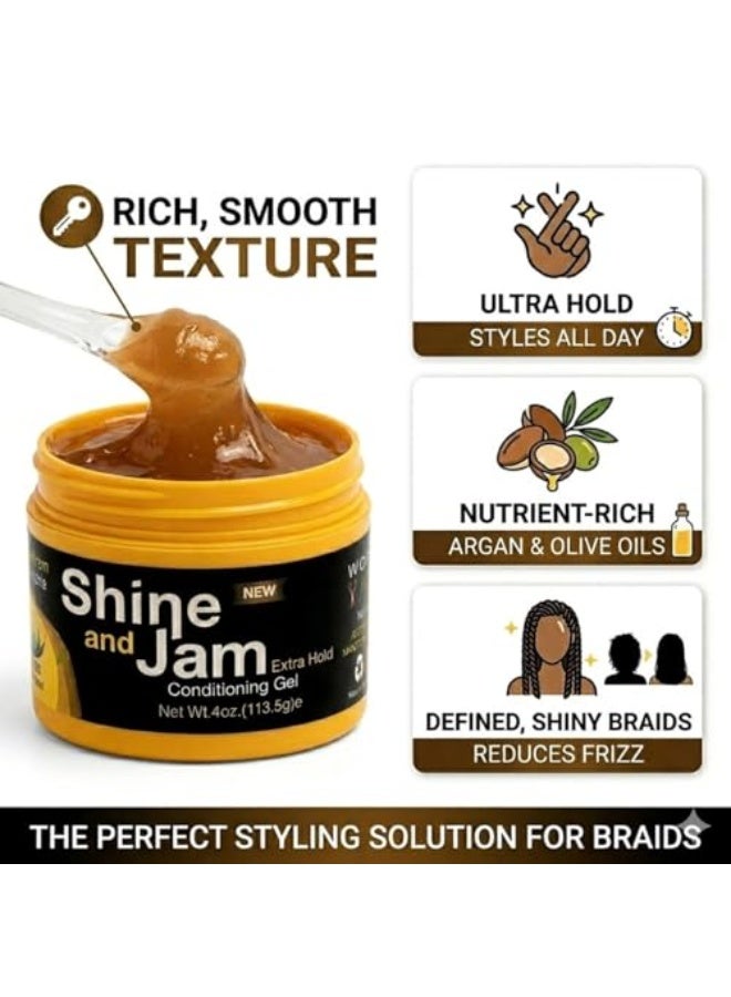 Shine and Jam Conditioning Gel for Braiding Extra Hold Honey Extract Non-Greasy Edge Control Hair Gel for Braids Twists Edges (4 Ounce (Pack of 1)) - Image 2