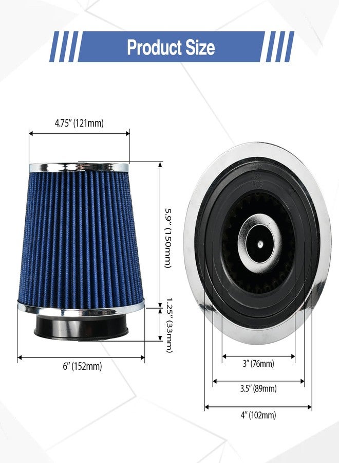 moafaye Universal Clamp On Air Intake Filter fits 3 In /3.5 In /4 In Three Different Size, Cone Air Intake Filter（Blue） - Image 2