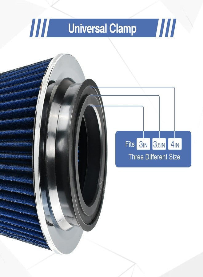 moafaye Universal Clamp On Air Intake Filter fits 3 In /3.5 In /4 In Three Different Size, Cone Air Intake Filter（Blue） - Image 3