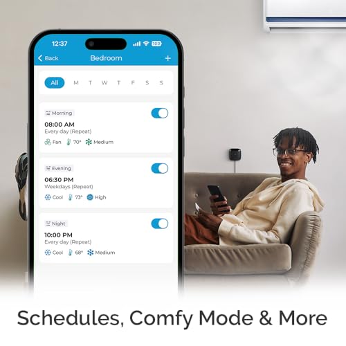 Cielo Breez بريز لايت | جهاز تحكم ذكي في مكيف الهواء للمكيفات المنفصلة، النوافذ والمحمولة ومضخات الحرارة | تطبيق مجاني، بدون اشتراكات | أليكسا، جوجل، اختصارات سيري، سمارت ثينغز، IFTTT (أسود) - Image 5