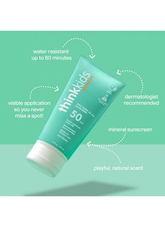Think Thinksport Kids SPF 50+ Mineral Sunscreen - Safe, Natural Sunblock for Children - Water Resistant Sun Cream - Broad Spectrum UVA/UVB Sun Protection - Reef Friendly Sun Lotion, 6oz  - Image 2