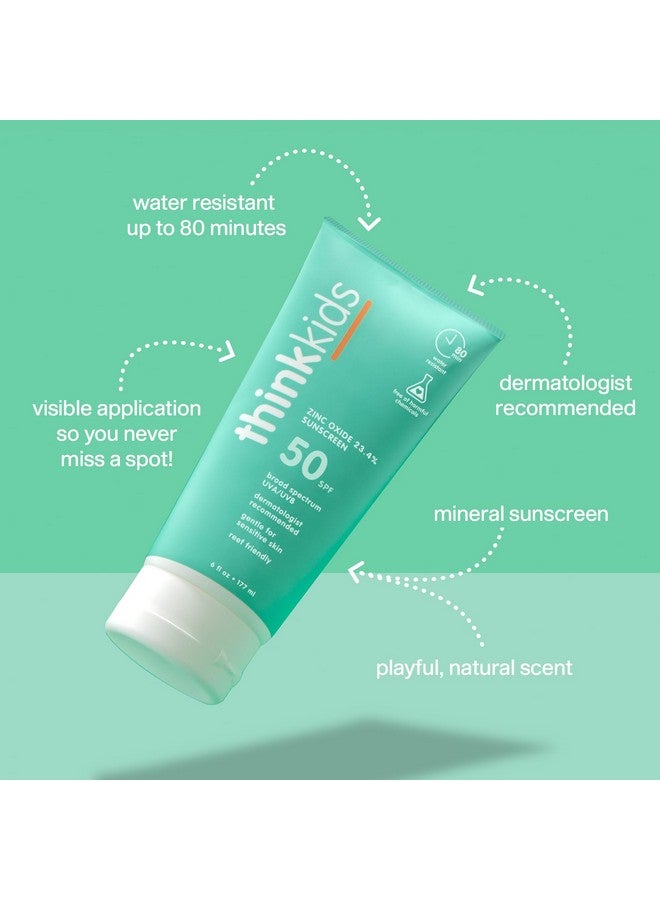 ثينك واقي شمس معدني للأطفال من ثينك سبورت بعامل حماية من الشمس 50+ - واقي شمس طبيعي وآمن للأطفال - كريم مقاوم للماء - حماية واسعة النطاق من أشعة الشمس فوق البنفسجية الطويلة والمتوسطة - لوشن واقي من الشمس مناسب للشعاب المرجانية، 6 أونصة - Image 2