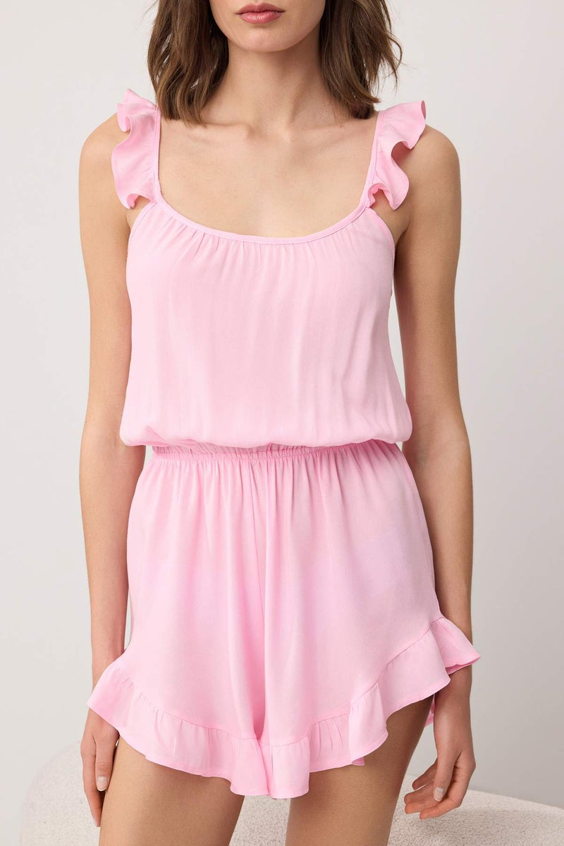 trendyol Pink Ruffle Viscose Woven Jumpsuit Thmss26Tu00003 - Image 3