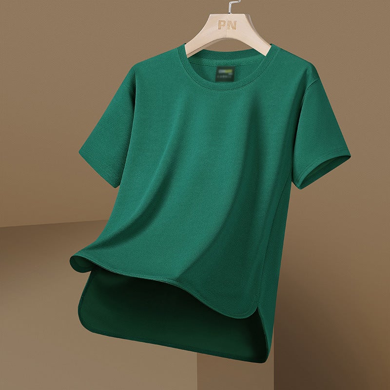 TikTok Live Broadcast Explosive Suit Mens Advertising Shirt High Quality Mens Solid Color T-Shirt Casual Breathable Short Sleeve Top Green 
