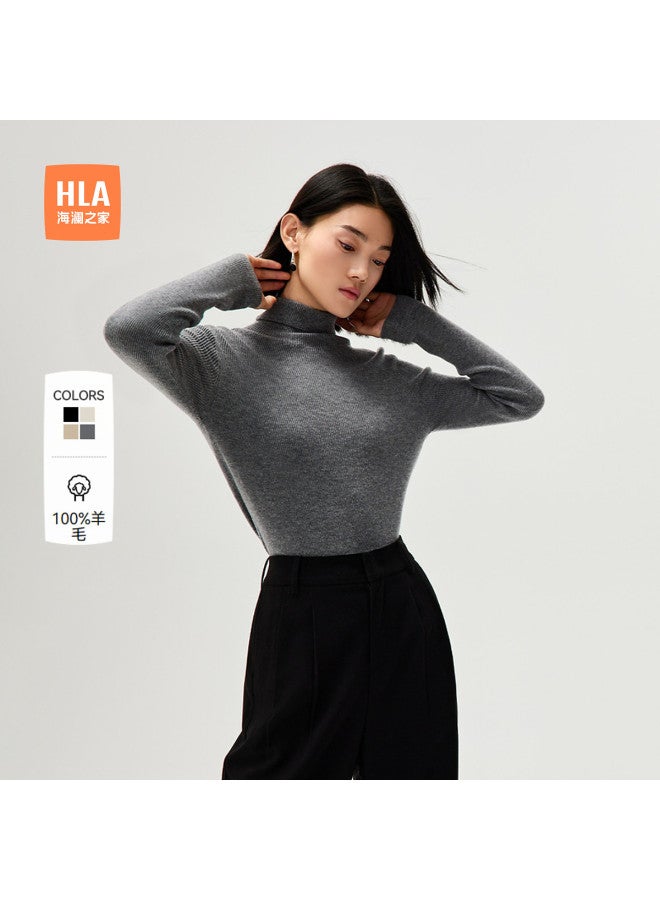 HLA Winter Turn-Up High Neck Basic Inner Layer Warm Ladies' Wool Sweater - Image 2