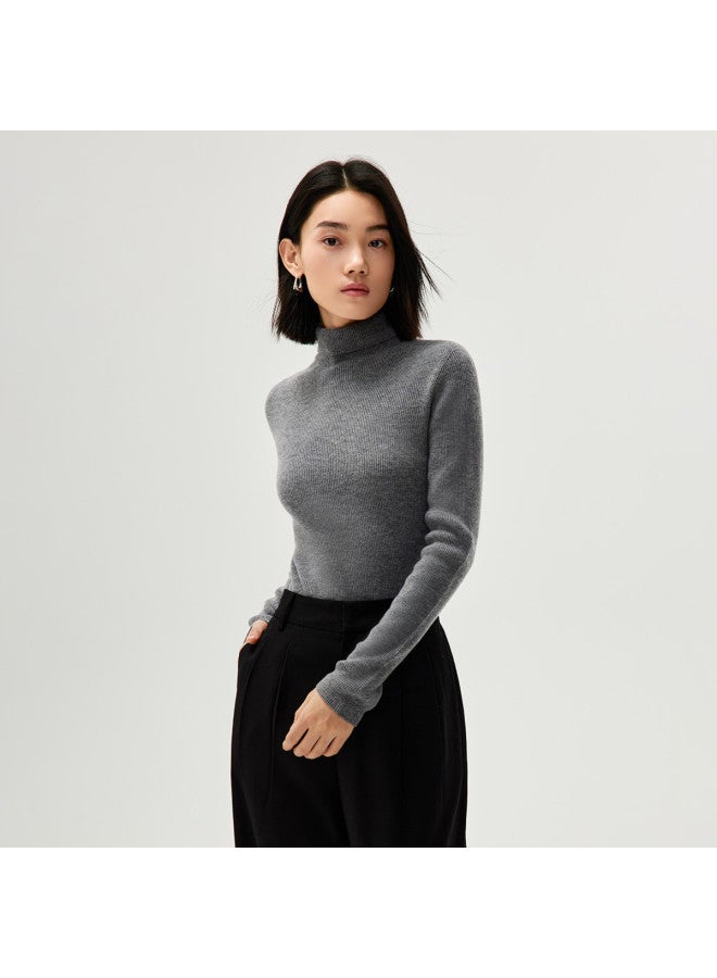 HLA Winter Turn-Up High Neck Basic Inner Layer Warm Ladies' Wool Sweater - Image 4
