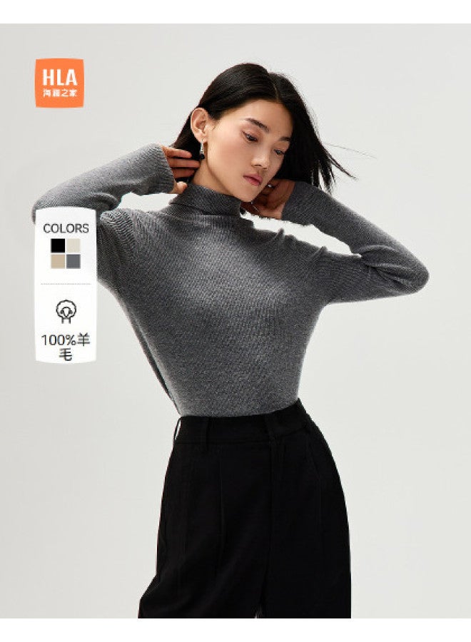 HLA Winter Turn-Up High Neck Basic Inner Layer Warm Ladies' Wool Sweater - Image 1