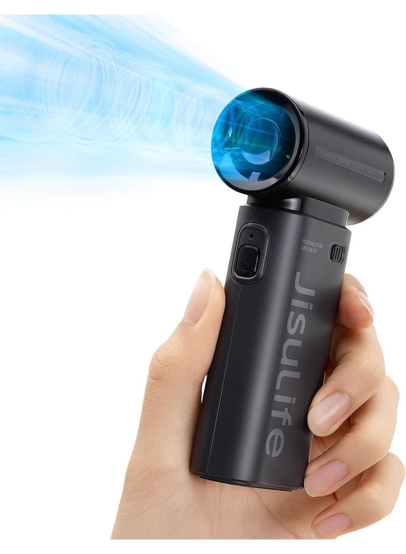 مروحة يد محمولة JISULIFE، قابلة لإعادة الشحن بمنفذ USB صغير، بطارية 5000 مللي أمبير، 5 سرعات، أسود - Image 1