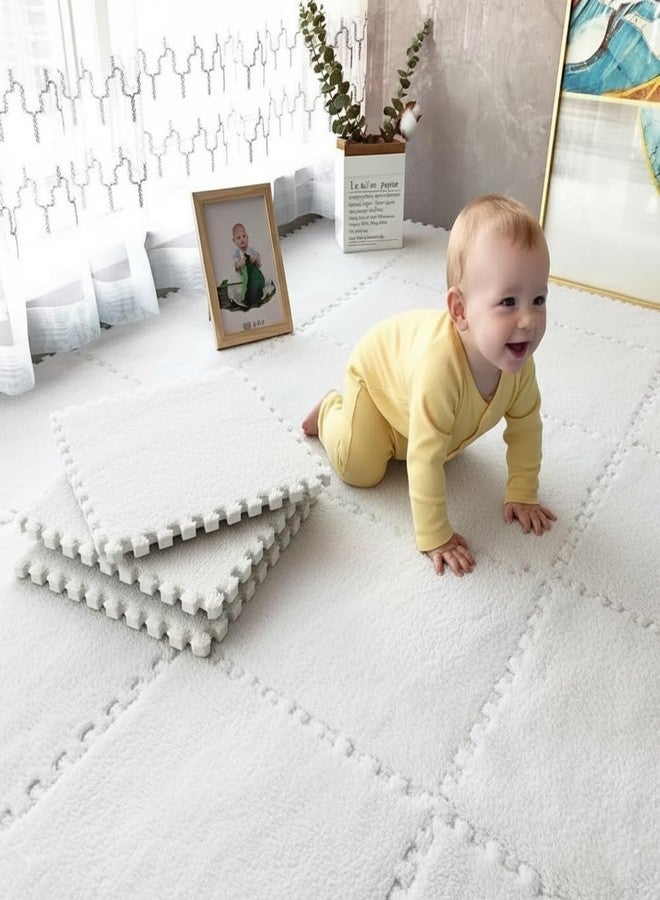 Nasmodo 10mm Kids mats for Floor Soft Plush Foam Babies Puzzle Interlocking Play mats for Crawling Playing Tile mat Carpet Rug for Infants and Toddlers (White, 10pcs) - Image 1