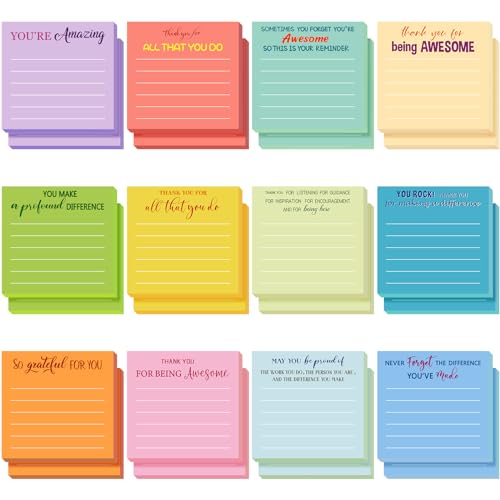 Yinder 24 Pcs Employee Appreciation Sticky Notes Xmas Gift Bulk Motivation Note Pads Mini Inspirational Note Gift for Teacher Nurse Staff Coworker Office Supply 3 x 3'' (Appreciation,Light Color) - Image 1