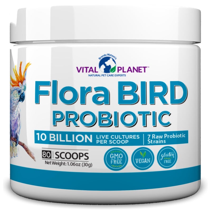 Vital Planet - Flora Bird Probiotic Powder Supplement with 10 Billion Cultures and 7 Diverse Strains, High Potency Probiotics for All Birds for Avian Digestive and Immune Support 80 Scoops 1.06 oz - Image 1
