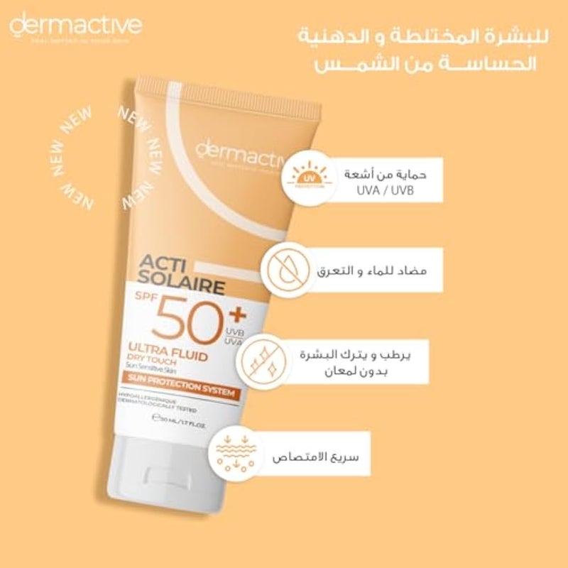 DERMACTIVE Acti-Solaire SPF50+ UVB/UVA Ultra Fluid Dry Touch – 50ml | Very High Sun Protection, Mattifying Finish, Lightweight Daily Wear - Image 4